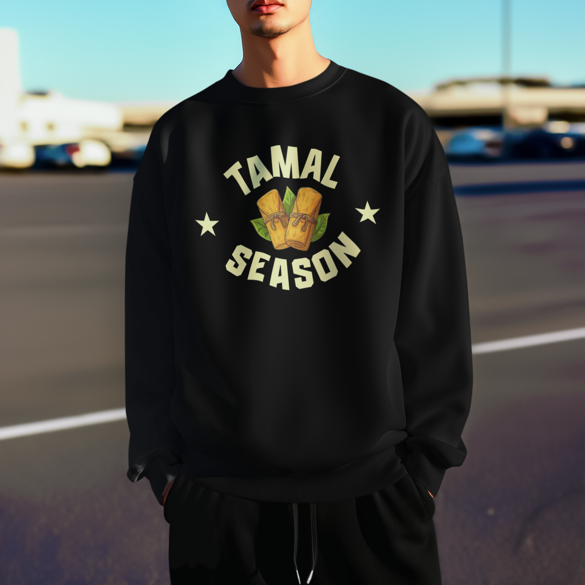 Sudadera con cuello redondo Tamal Season College Sports | Divertido viral latino | 3 colores