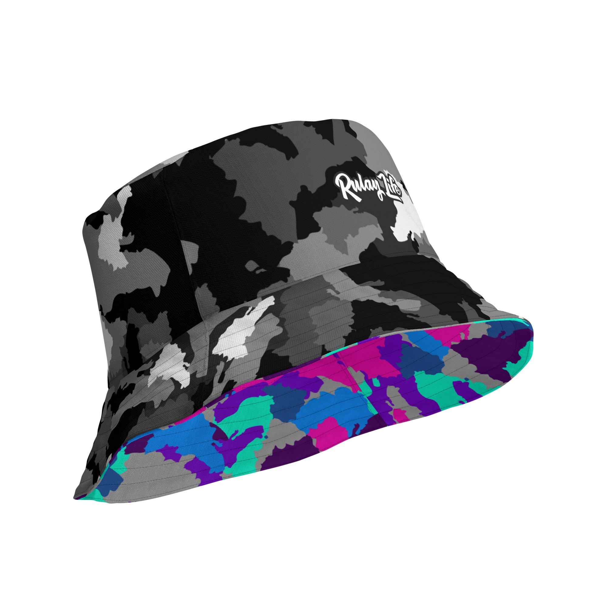 Gorro de pescador reversible con camuflaje dominicano (Negro/Amaranto)