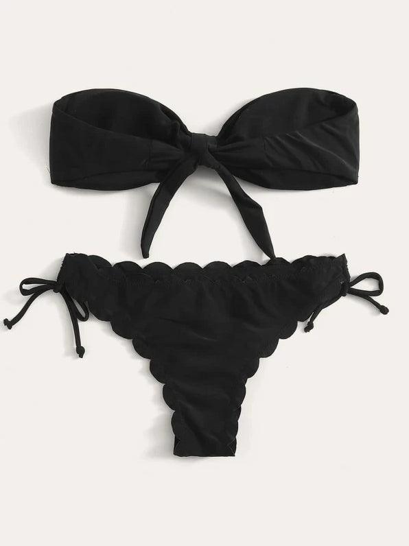 Beach Bikini Woman Lace Up Tie Strapless Leopard Swimsuit Women's Halter Bikini V Cut Bottom Lace Up Two Piece Swimsuits Female Push Up Ruffled Bow Bathing Suit Thong Swimwear