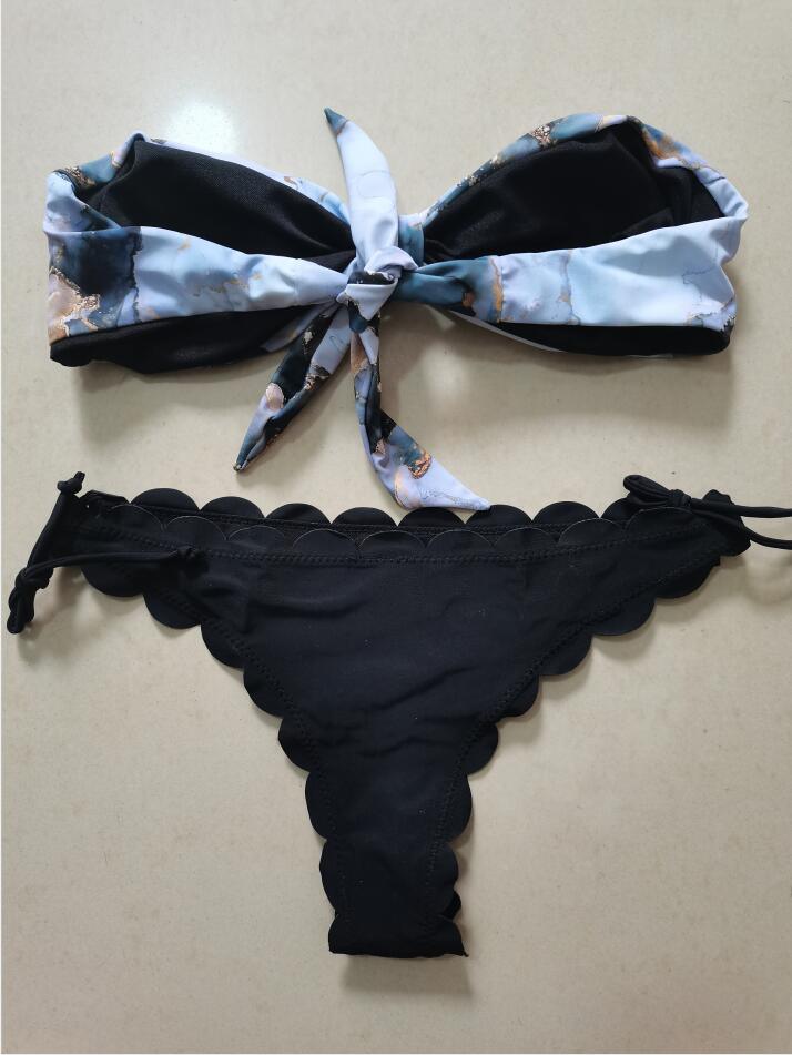 Beach Bikini Woman Lace Up Tie Strapless Leopard Swimsuit Women's Halter Bikini V Cut Bottom Lace Up Two Piece Swimsuits Female Push Up Ruffled Bow Bathing Suit Thong Swimwear