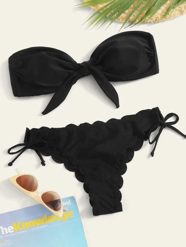 Beach Bikini Woman Lace Up Tie Strapless Leopard Swimsuit Women's Halter Bikini V Cut Bottom Lace Up Two Piece Swimsuits Female Push Up Ruffled Bow Bathing Suit Thong Swimwear