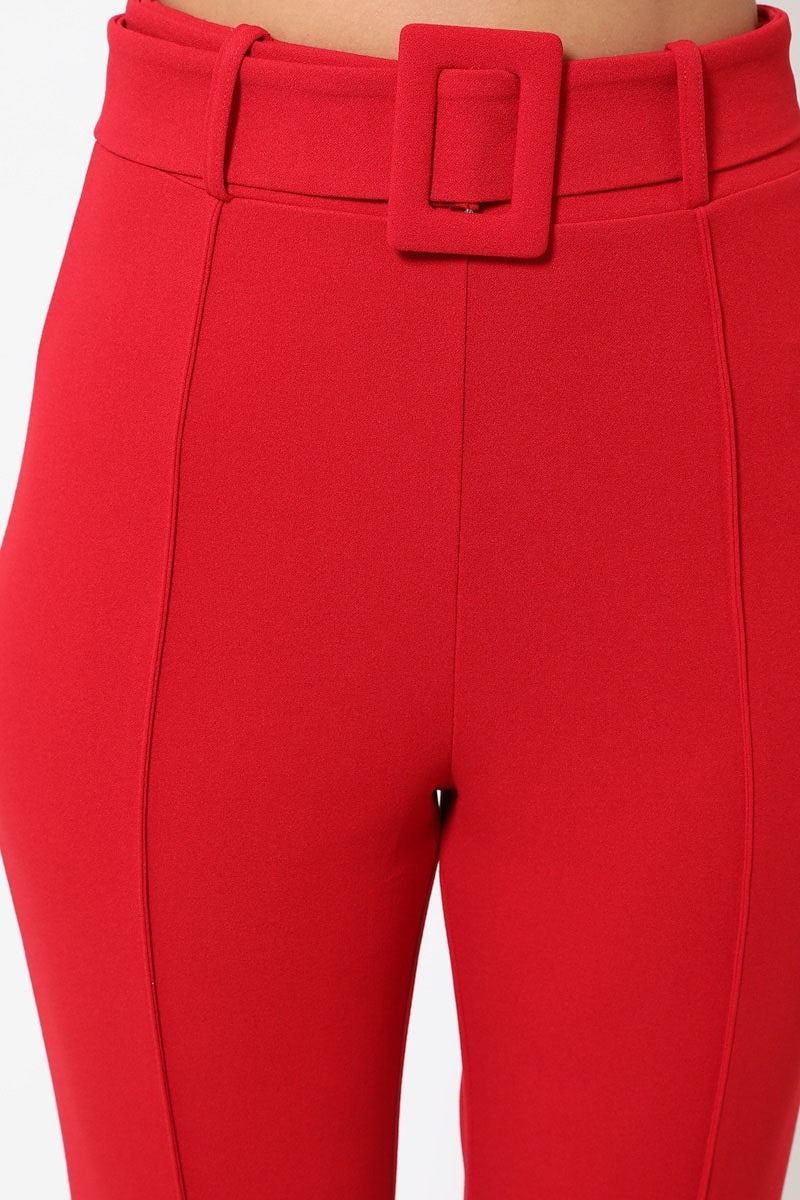 Women's Red Pants with Belt with a Buckle for Travel