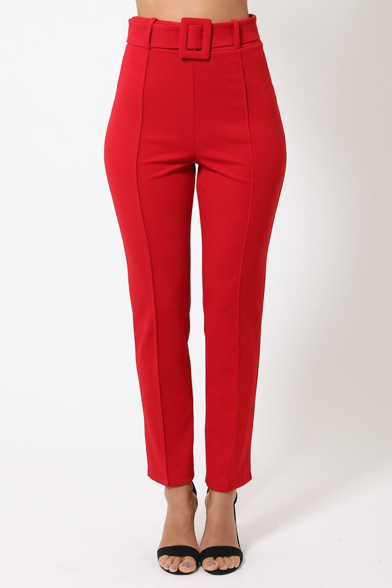 Women's Red Pants with Belt with a Buckle for Travel
