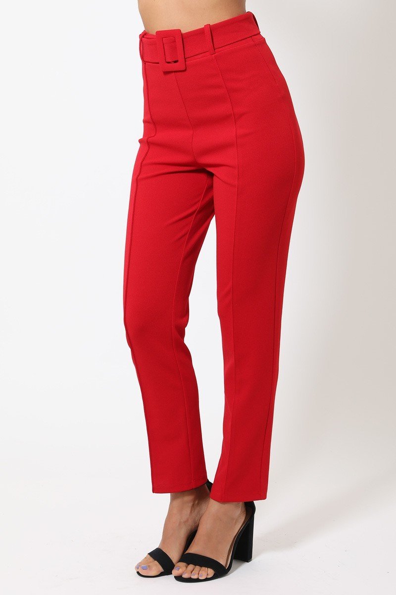 Women's Red Pants with Belt with a Buckle for Travel