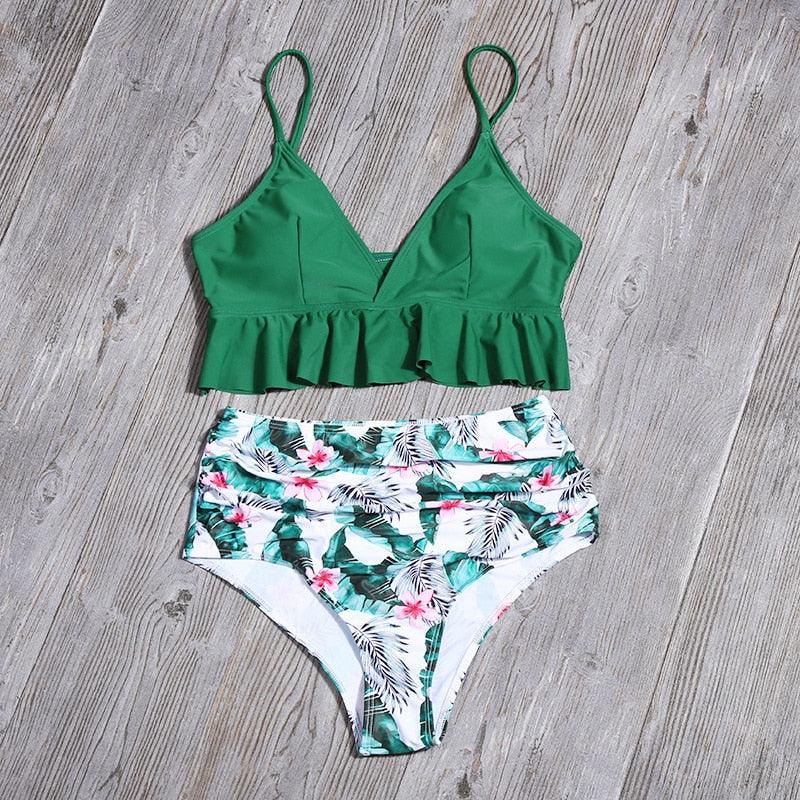 Bikini Push Up Summer Floral Swimwear Sport Women Plus Size Swimming Suit For Women Women Bikini Set Ruffle Two Piece Swimsuit Flounce Push Up Cutout Swimwear Bathing Suits Swimsuit High Waist Bikini Set