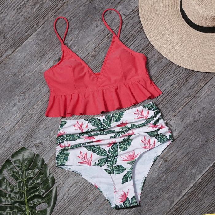 Bikini Push Up Summer Floral Swimwear Sport Women Plus Size Swimming Suit For Women Women Bikini Set Ruffle Two Piece Swimsuit Flounce Push Up Cutout Swimwear Bathing Suits Swimsuit High Waist Bikini Set