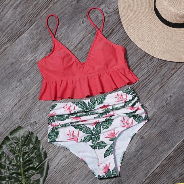 Bikini Push Up Summer Floral Swimwear Sport Women Plus Size Swimming Suit For Women Women Bikini Set Ruffle Two Piece Swimsuit Flounce Push Up Cutout Swimwear Bathing Suits Swimsuit High Waist Bikini Set
