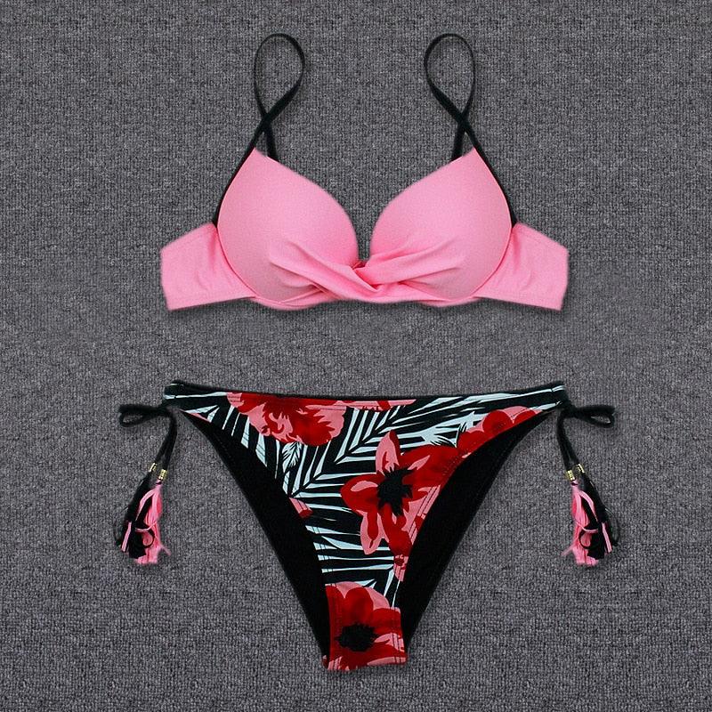 Bikini Push Up Swimwear Bikini Set Pink Swimwear Women Micro Swimsuit Female Bandage Bikini Beach Wear Swimming Two-Piece Swimsuit Summer Swimsuit for Women