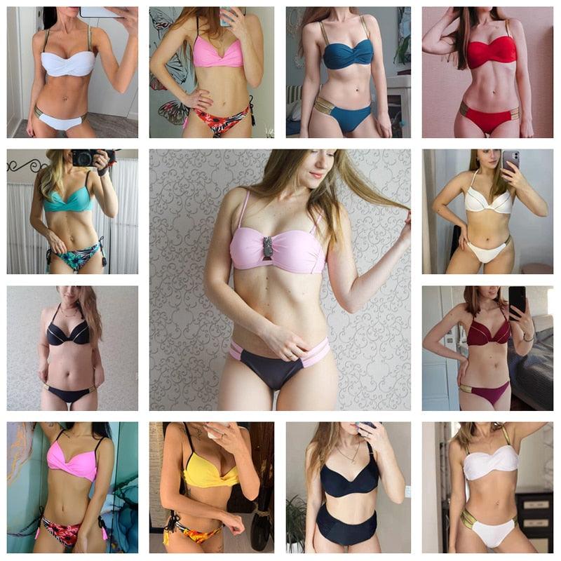 Bikini Push Up Swimwear Bikini Set Pink Swimwear Women Micro Swimsuit Female Bandage Bikini Beach Wear Swimming Two-Piece Swimsuit Summer Swimsuit for Women