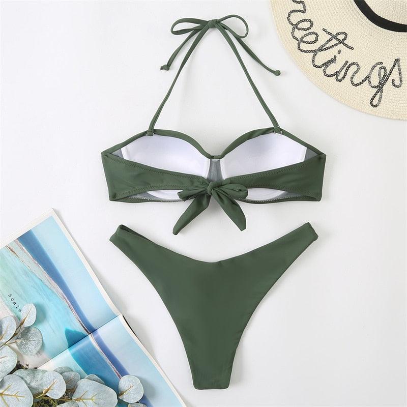 Bikini Push Up Swimwear Bikini Set Pink Swimwear Women Micro Swimsuit Female Bandage Bikini Beach Wear Swimming Two-Piece Swimsuit Summer Swimsuit for Women