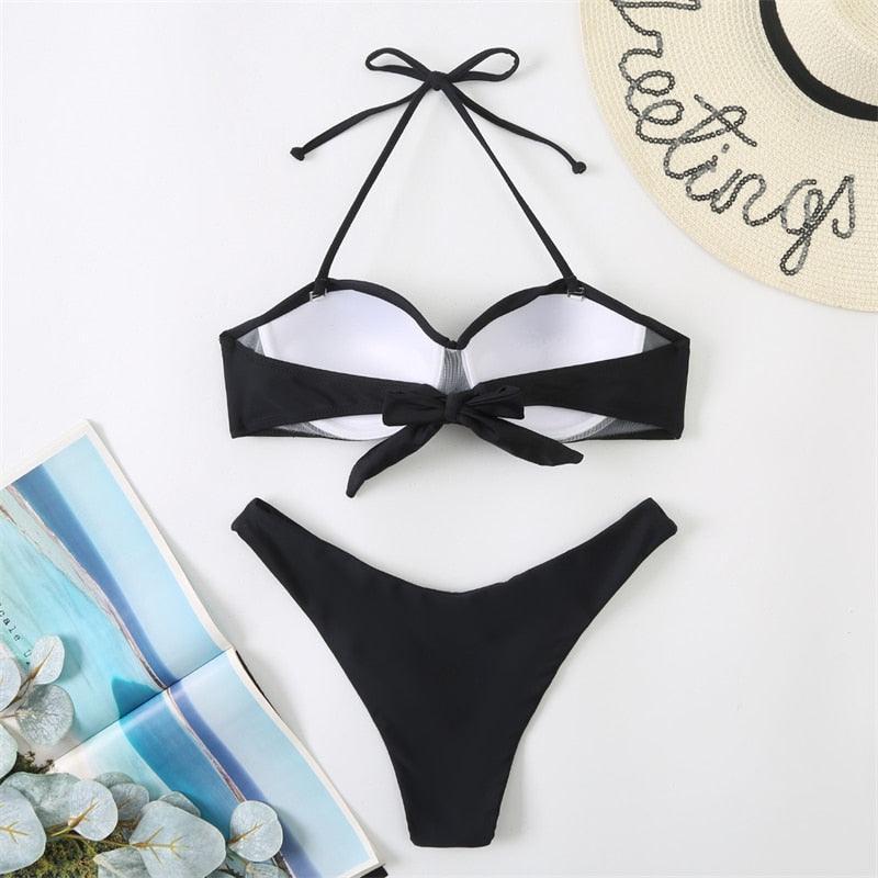 Bikini Push Up Swimwear Bikini Set Pink Swimwear Women Micro Swimsuit Female Bandage Bikini Beach Wear Swimming Two-Piece Swimsuit Summer Swimsuit for Women