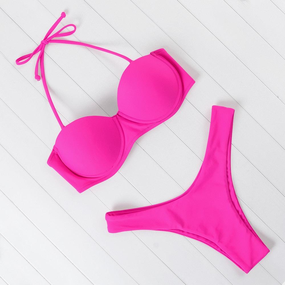 Bikini Set High Cut Solid Swimsuit Women Swimwear Push Up Bathing Suit Beachwear Leopard Bikini Women's Ribbed Underwire Bikini High Cut Bikini V Swimwear Butterfly Print High Leg Bikini Swimsuit