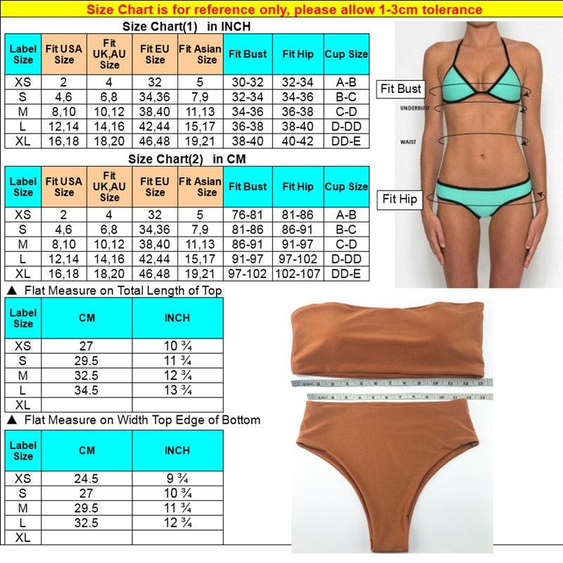 Bikini Set Summer Swimwear Beach Women's Swimsuit Bathing Suit Push Up Brazilian Bikini Women’s Two-Piece Strapless Padded High Cut Bathing Suit Swimwear