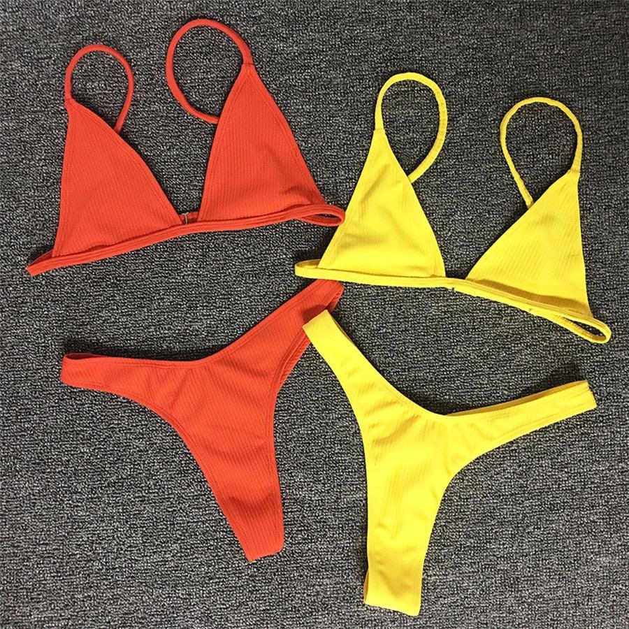 Bikini Set Swimsuit Small Cup High Cut Style Beach Solid Black White Micro Swimwear Thong Bikinis Women's Micro String Bikini Swimsuits Padded High Cut Bathing Suits