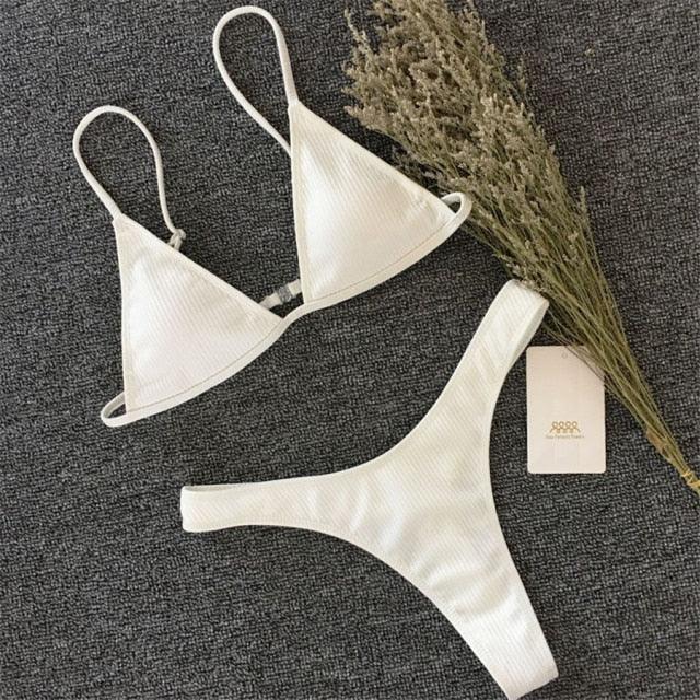 Bikini Set Swimsuit Small Cup High Cut Style Beach Solid Black White Micro Swimwear Thong Bikinis Women's Micro String Bikini Swimsuits Padded High Cut Bathing Suits
