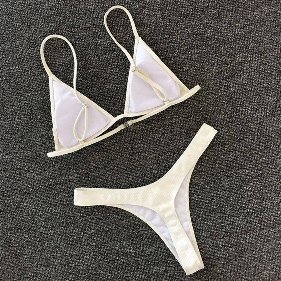 Bikini Set Swimsuit Small Cup High Cut Style Beach Solid Black White Micro Swimwear Thong Bikinis Women's Micro String Bikini Swimsuits Padded High Cut Bathing Suits