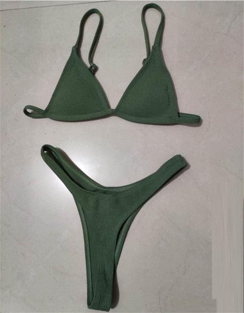 Bikini Set Swimsuit Small Cup High Cut Style Beach Solid Black White Micro Swimwear Thong Bikinis Women's Micro String Bikini Swimsuits Padded High Cut Bathing Suits