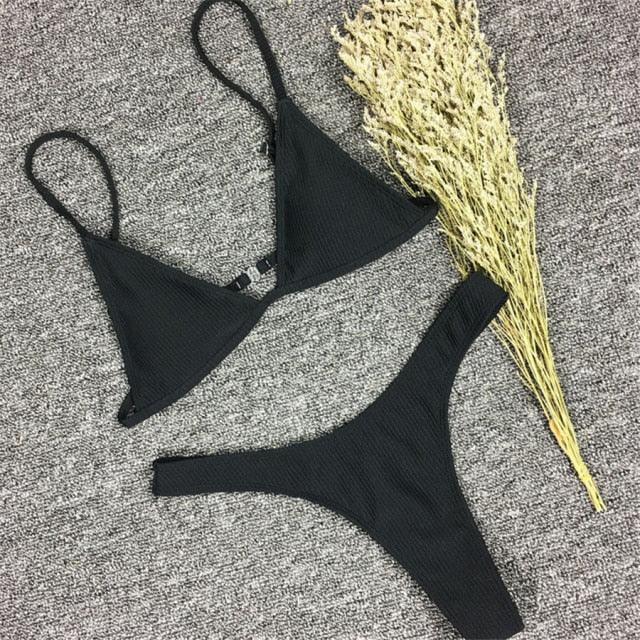 Bikini Set Swimsuit Small Cup High Cut Style Beach Solid Black White Micro Swimwear Thong Bikinis Women's Micro String Bikini Swimsuits Padded High Cut Bathing Suits