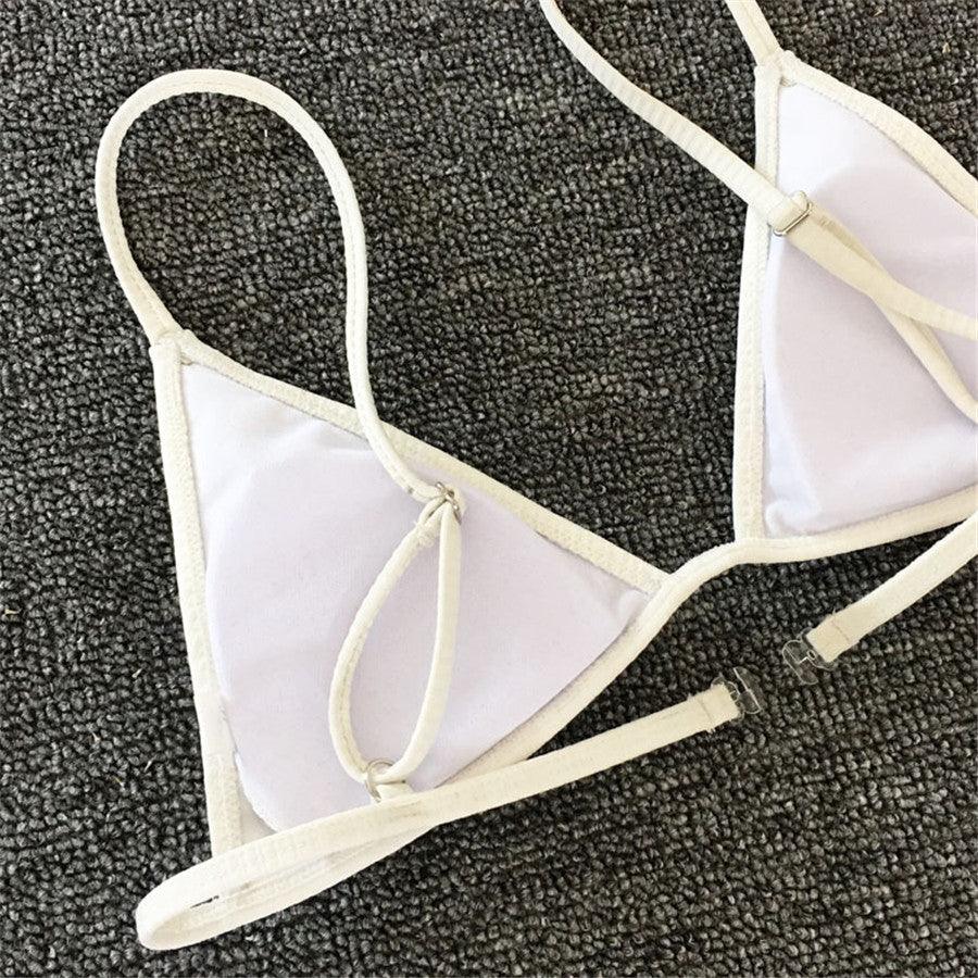 Bikini Set Swimsuit Small Cup High Cut Style Beach Solid Black White Micro Swimwear Thong Bikinis Women's Micro String Bikini Swimsuits Padded High Cut Bathing Suits