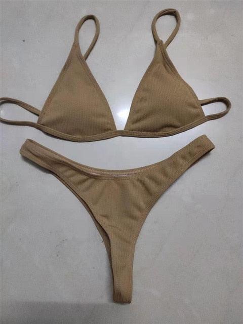 Bikini Set Swimsuit Small Cup High Cut Style Beach Solid Black White Micro Swimwear Thong Bikinis Women's Micro String Bikini Swimsuits Padded High Cut Bathing Suits