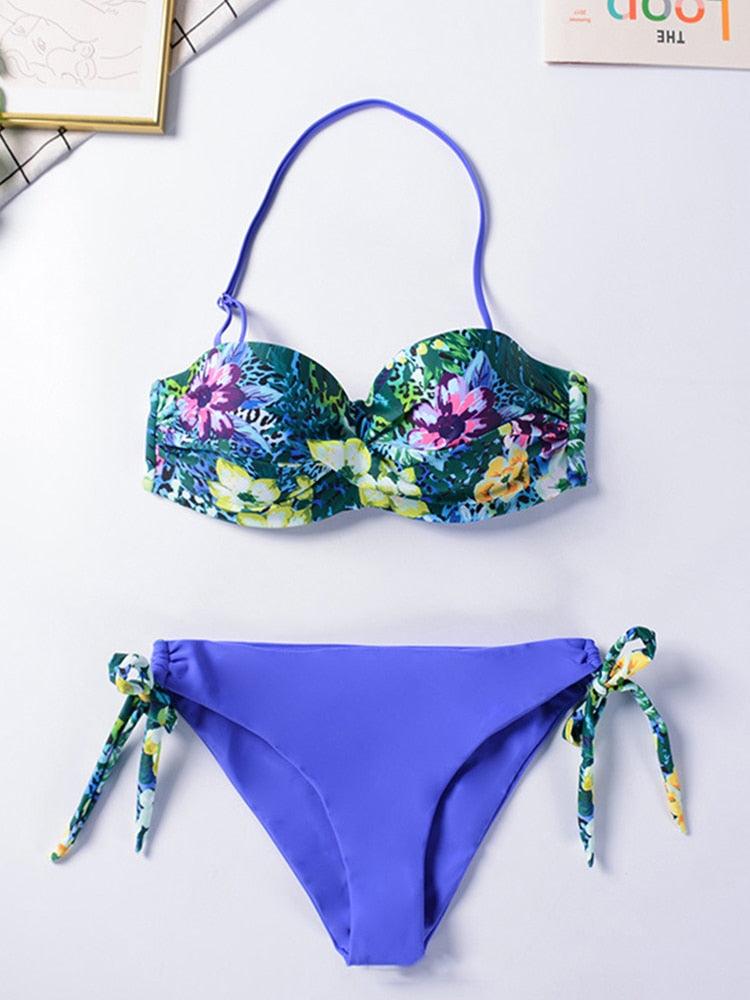 Bikini Sets Solid Color Swimsuit Mid-Waist Gather Cup Bikinis Women Swimwear Female Bathing Suits Beach wear Two Piece Swimsuits Triangle Bikini swimsuits for Women