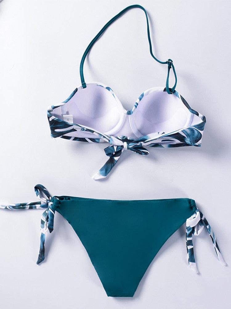 Bikini Sets Solid Color Swimsuit Mid-Waist Gather Cup Bikinis Women Swimwear Female Bathing Suits Beach wear Two Piece Swimsuits Triangle Bikini swimsuits for Women