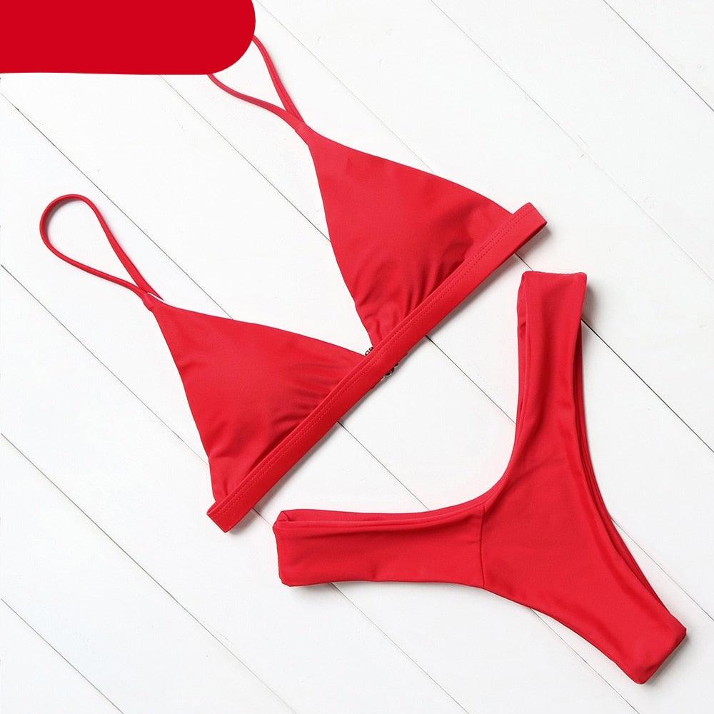 Bikini Swimwear Women Swimsuit Push Up Micro Bikinis Set Swimming Bathing Suit Beachwear Summer Thong Bottom Two Piece Bikini Double Shoulder Straps Cute Swimsuit Triangle Bathing Bikini