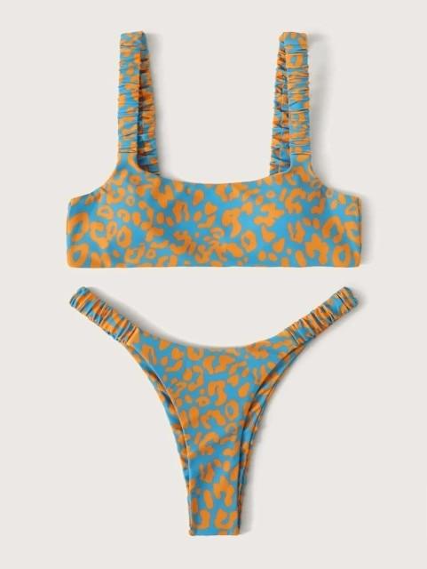 Bikini Women Orange Leopard Push Up Padded Thong Swimsuit Female Cut Out Bathing Suit Swimwear Padded Push up Thong Bikini Sets Swimsuits for Women