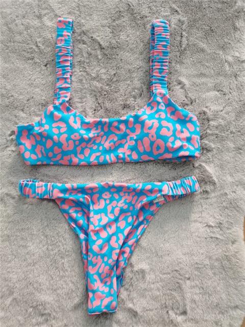 Bikini Women Orange Leopard Push Up Padded Thong Swimsuit Female Cut Out Bathing Suit Swimwear Padded Push up Thong Bikini Sets Swimsuits for Women