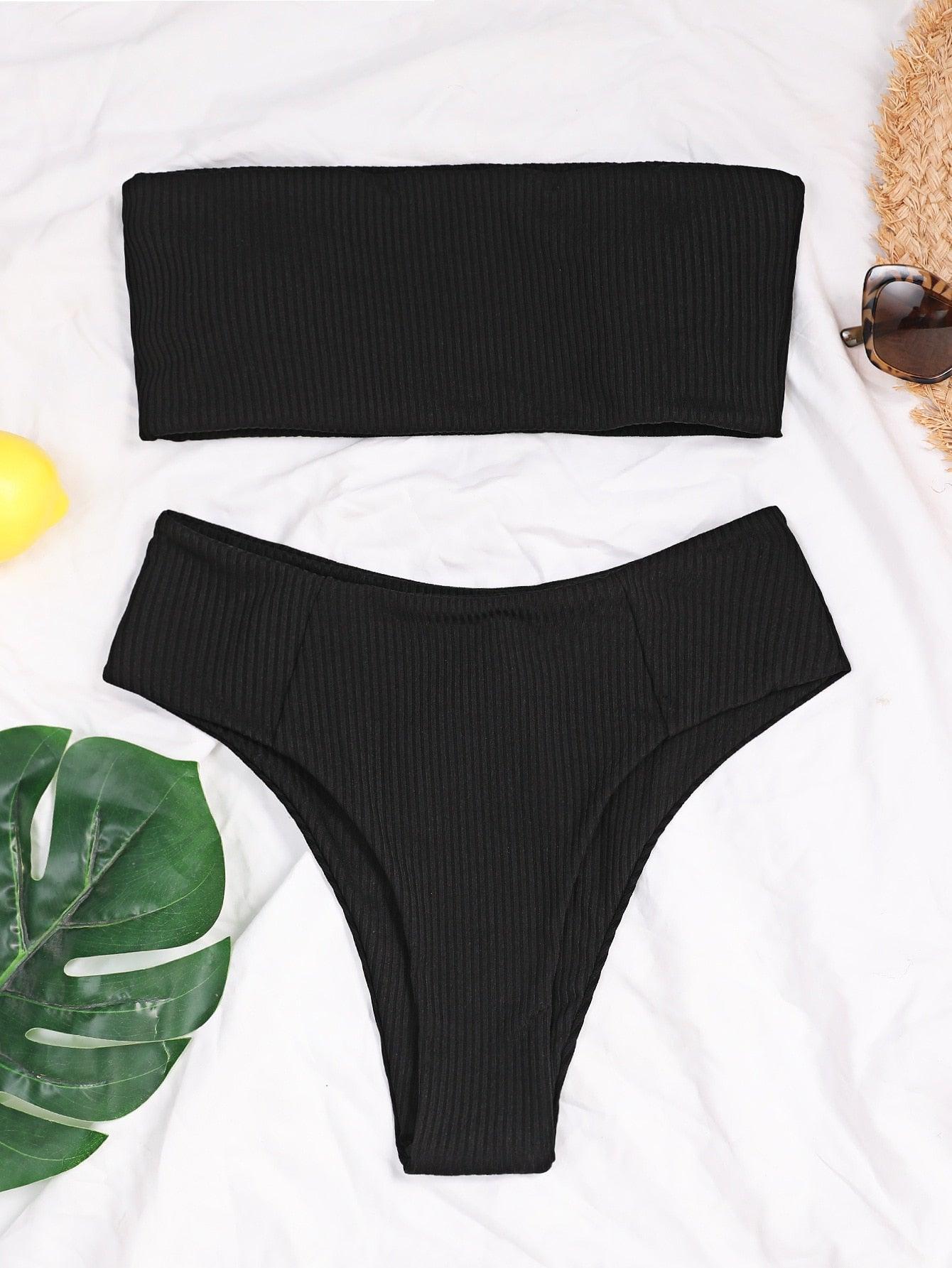 Bikinis Swimsuit Women Push Up Bikini Set Female Swimwear Women's Strapless Solid Color 2 Pieces Bathing Suit Swimsuit Swimsuits Off Shoulder High Waist Bathing Suit High Cut Swimwear For Summer