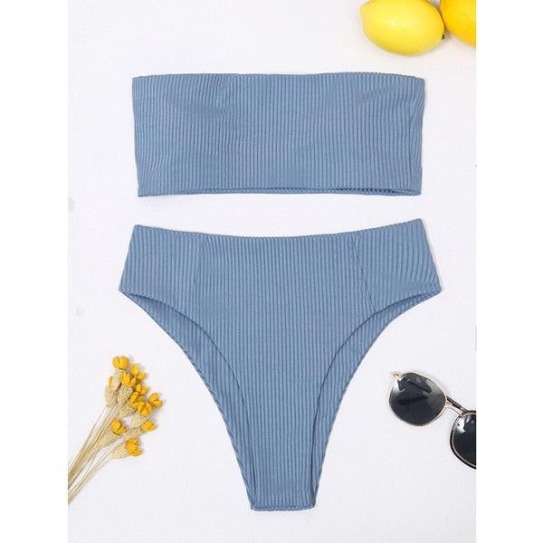 Bikinis Swimsuit Women Push Up Bikini Set Female Swimwear Women's Strapless Solid Color 2 Pieces Bathing Suit Swimsuit Swimsuits Off Shoulder High Waist Bathing Suit High Cut Swimwear For Summer