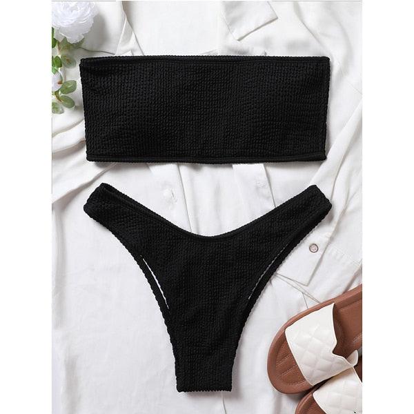 Bikinis Swimsuit Women Push Up Bikini Set Female Swimwear Women's Strapless Solid Color 2 Pieces Bathing Suit Swimsuit Swimsuits Off Shoulder High Waist Bathing Suit High Cut Swimwear For Summer
