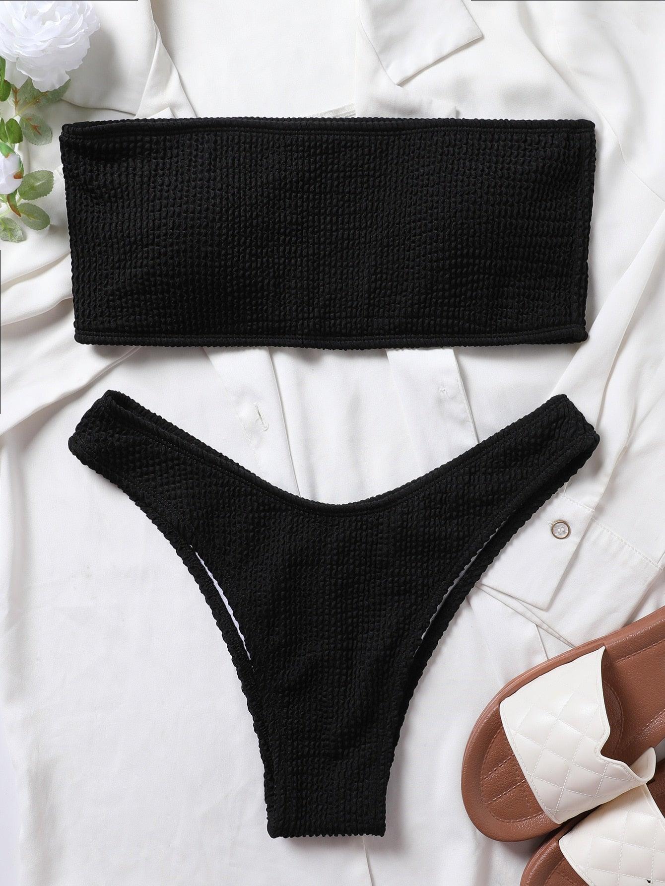 Bikinis Swimsuit Women Push Up Bikini Set Female Swimwear Women's Strapless Solid Color 2 Pieces Bathing Suit Swimsuit Swimsuits Off Shoulder High Waist Bathing Suit High Cut Swimwear For Summer