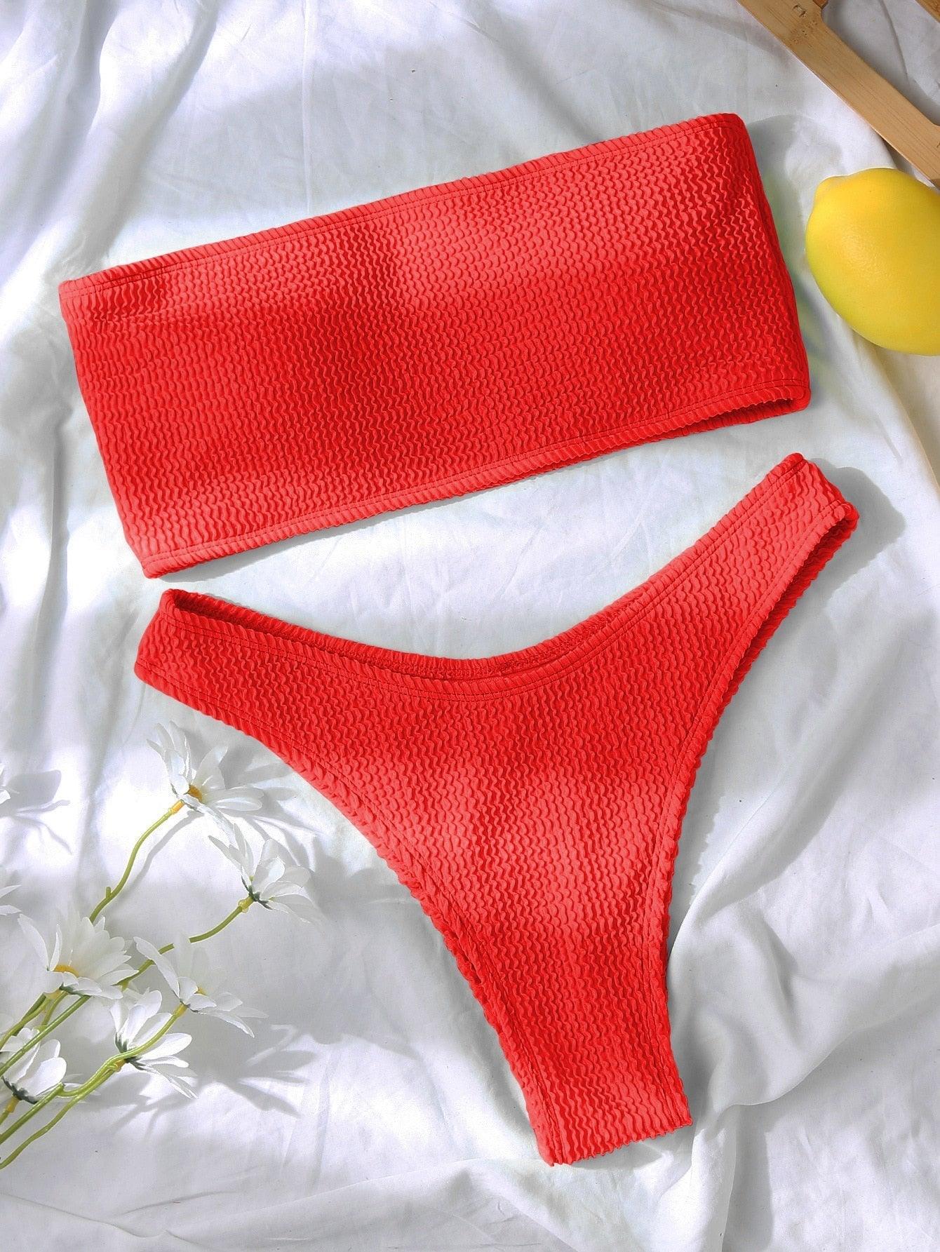 Bikinis Swimsuit Women Push Up Bikini Set Female Swimwear Women's Strapless Solid Color 2 Pieces Bathing Suit Swimsuit Swimsuits Off Shoulder High Waist Bathing Suit High Cut Swimwear For Summer