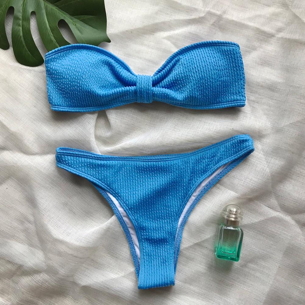Bikinis Swimsuit Women Push Up Bikini Set Female Swimwear Women's Strapless Solid Color 2 Pieces Bathing Suit Swimsuit Swimsuits Off Shoulder High Waist Bathing Suit High Cut Swimwear For Summer