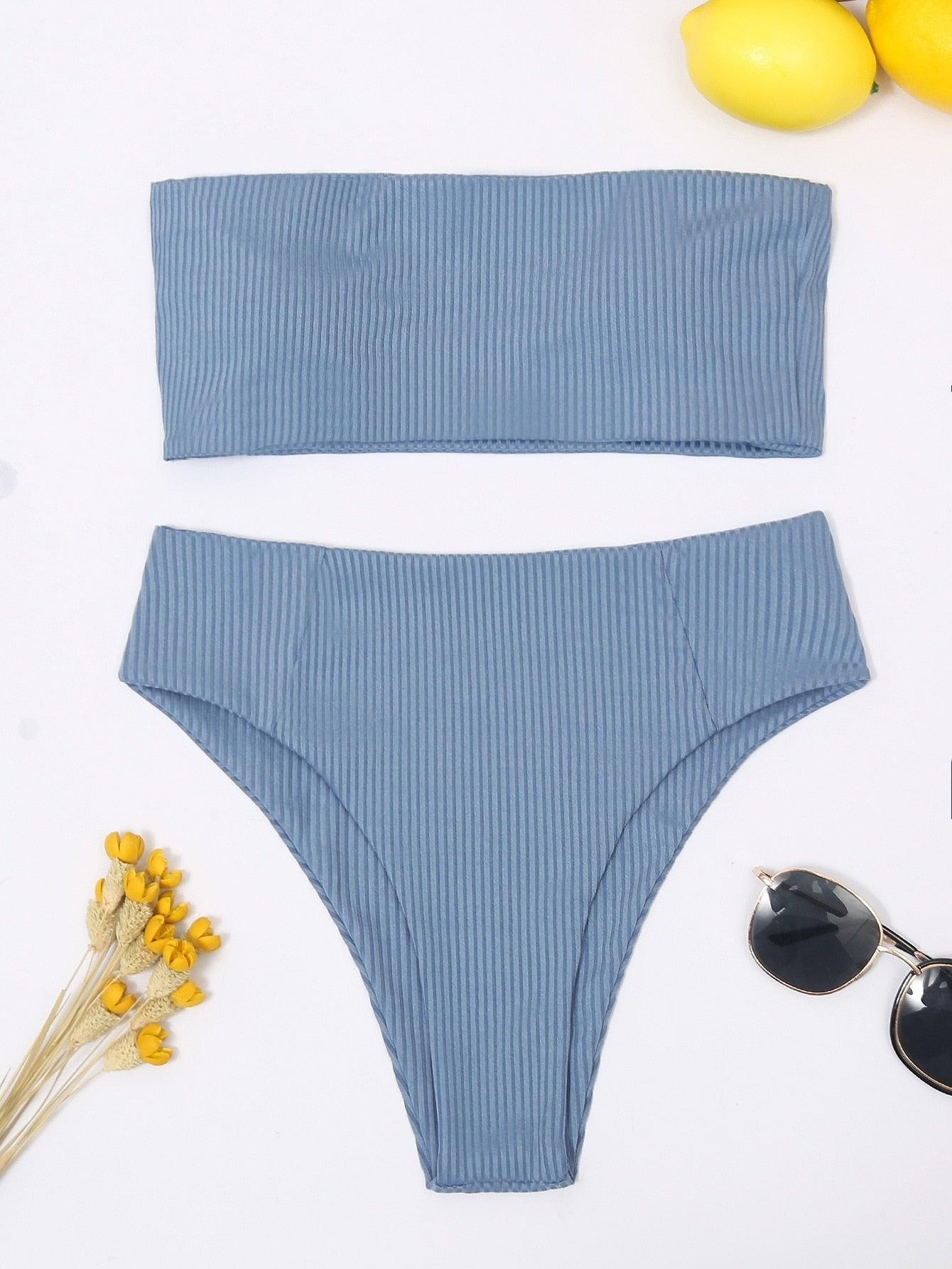 Bikinis Swimsuit Women Push Up Bikini Set Female Swimwear Women's Strapless Solid Color 2 Pieces Bathing Suit Swimsuit Swimsuits Off Shoulder High Waist Bathing Suit High Cut Swimwear For Summer
