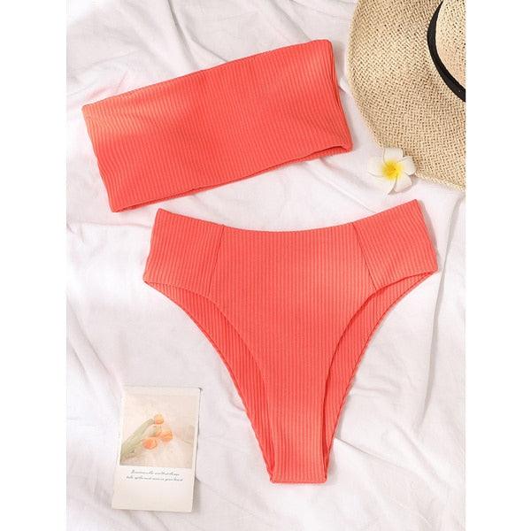 Bikinis Swimsuit Women Push Up Bikini Set Female Swimwear Women's Strapless Solid Color 2 Pieces Bathing Suit Swimsuit Swimsuits Off Shoulder High Waist Bathing Suit High Cut Swimwear For Summer