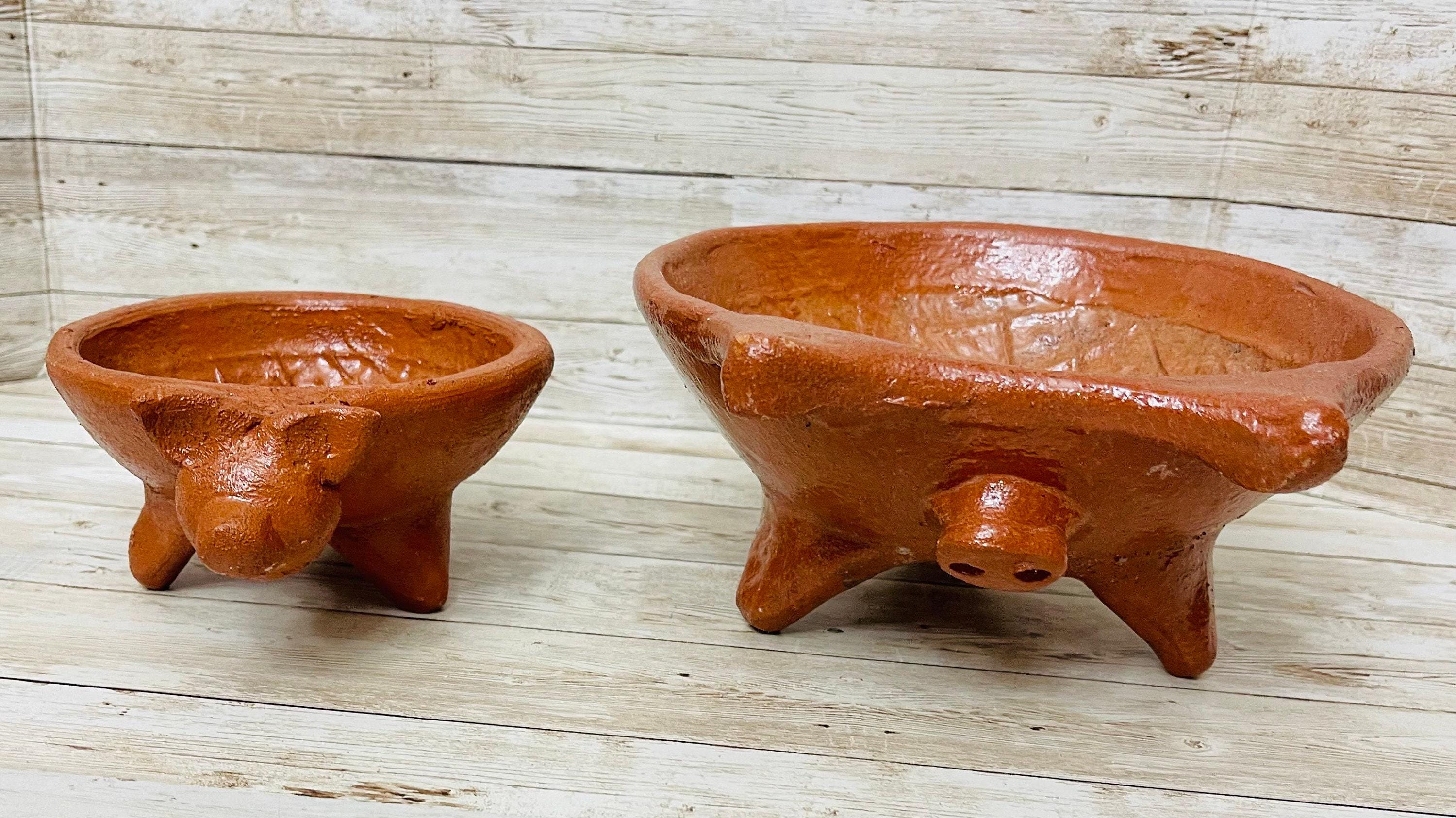 2x Authentic Mexican Pig Molcajetes 2 Molcajete Mexicanos de Barro en Forna de Marranito