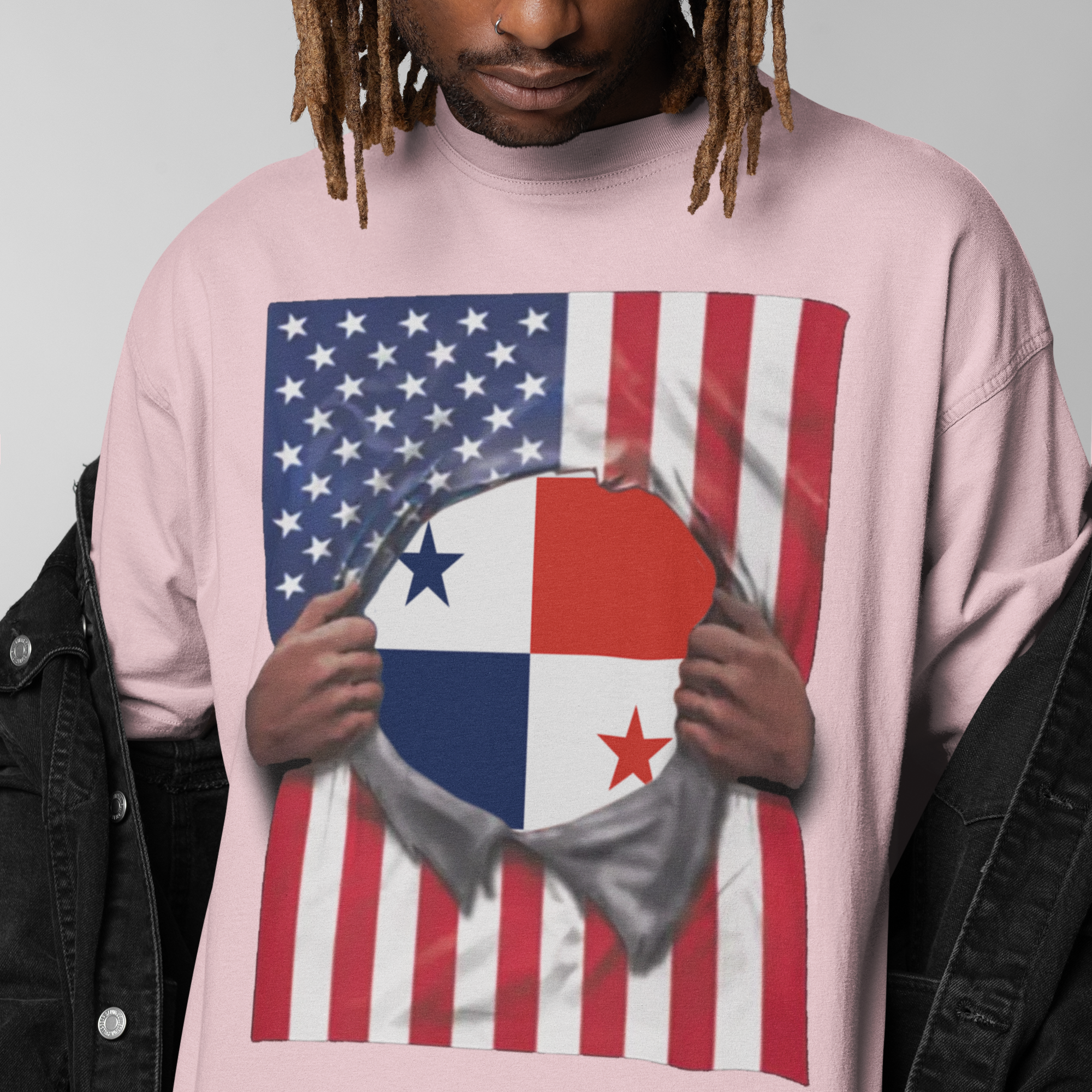Camiseta Orgullo Bandera de Panamá + Bandera de EE. UU. | Bandera Panameña + Americana Rasgada 4 de Julio | Camisetas Virales Latinas Divertidas | Unisexo - 4 Colores