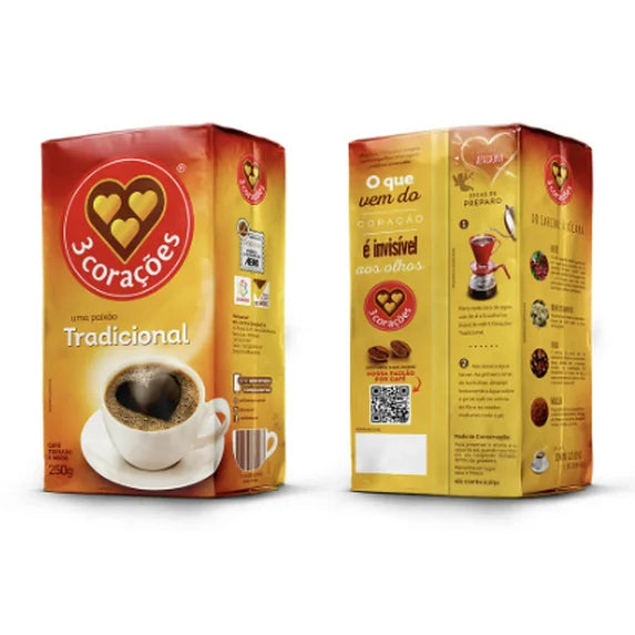 3 Corações Traditional Vacuum-Packed Ground Coffee - 500g 17.6 oz - (Pack of 2)