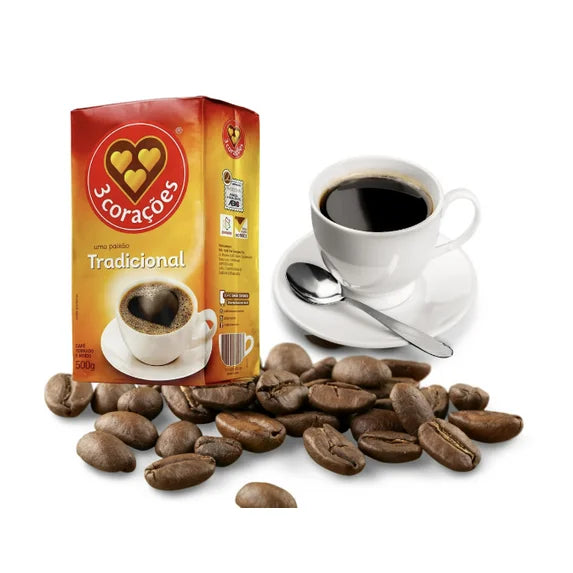 3 Corações Traditional Vacuum-Packed Ground Coffee - 500g 17.6 oz - (Pack of 2)