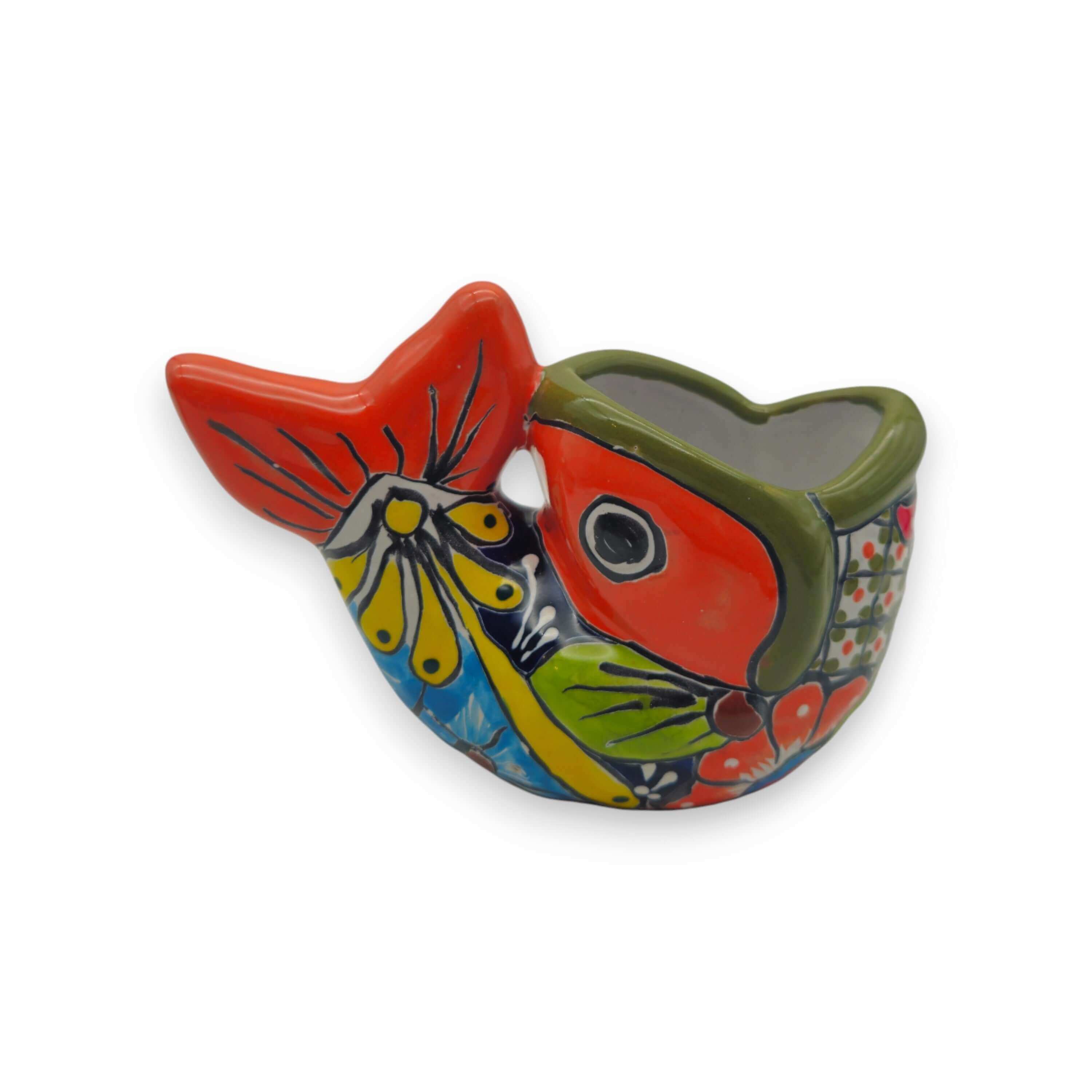 Macetero de Talavera con forma de pez colorido | Cerámica mexicana pintada a mano