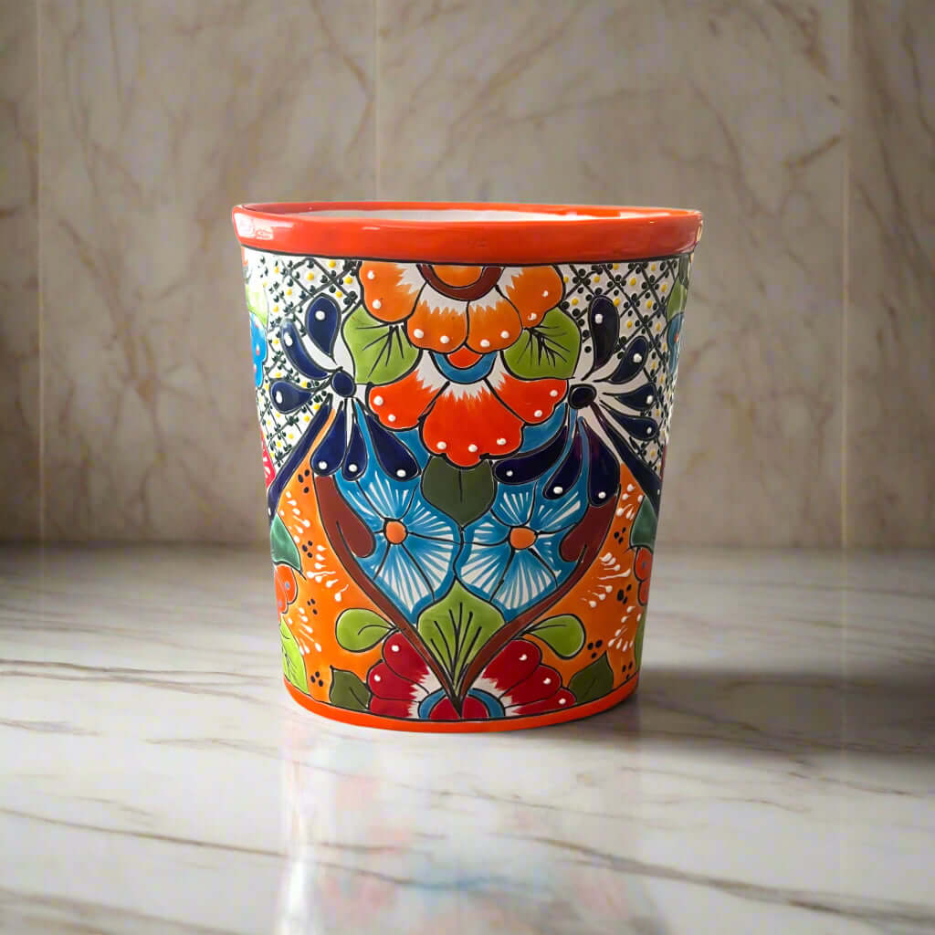 Bote de basura de Talavera colorido | Papelera mexicana hecha a mano