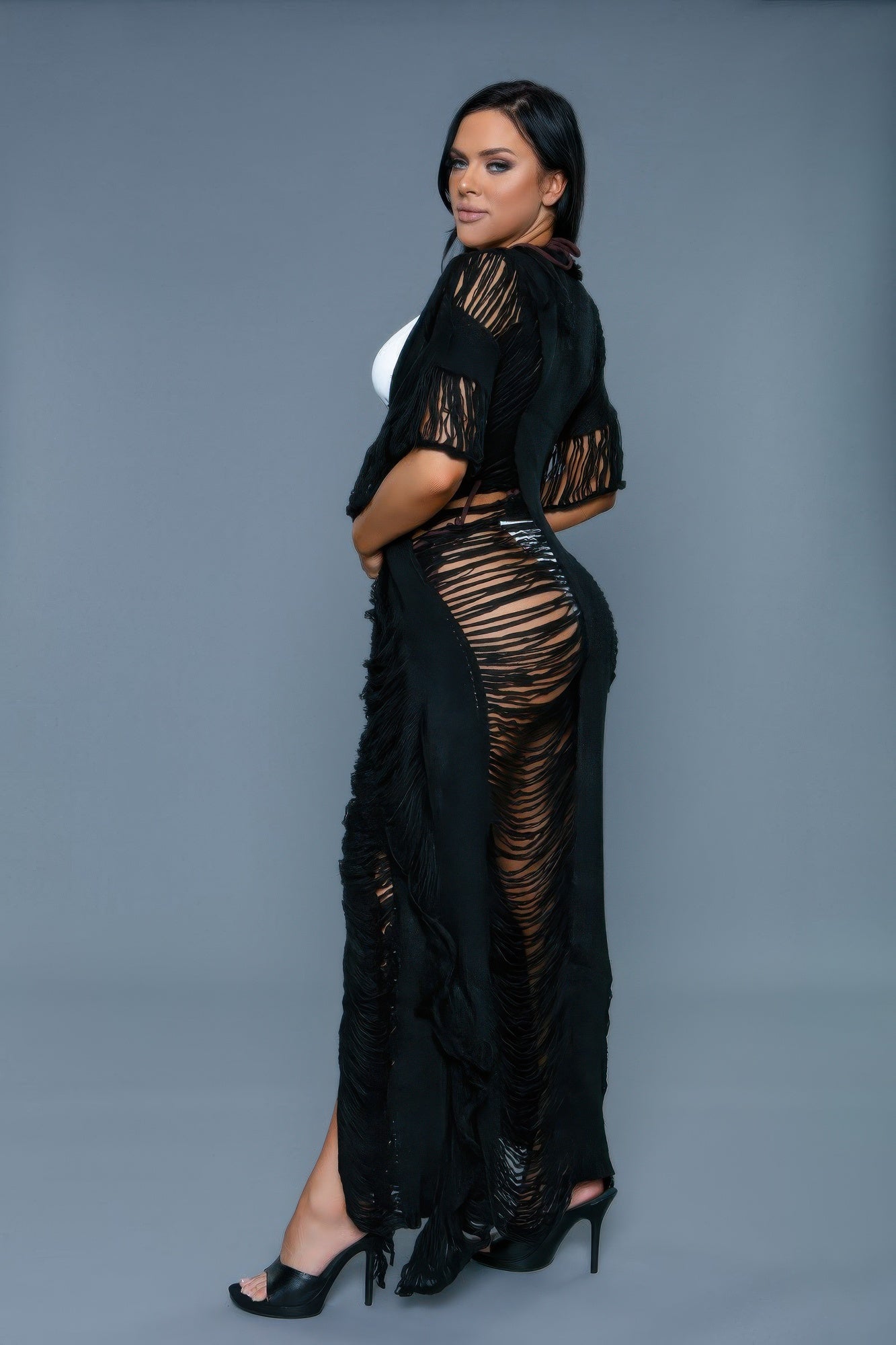 Women's Black Swim Cover-Up with Fringe Detail