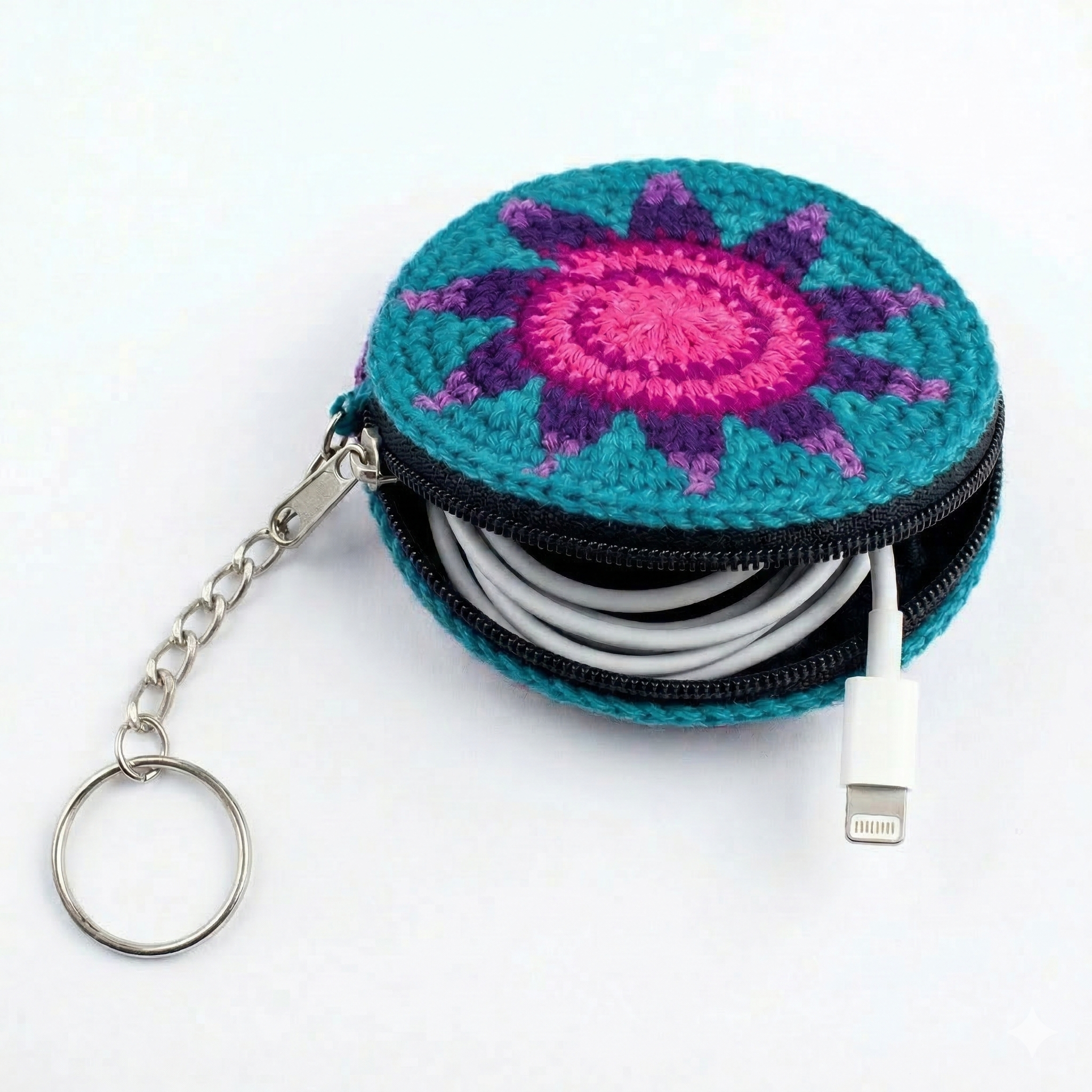 Estuche para auriculares o AirPods de ganchillo redondo | Monedero | Llavero - Guatemala