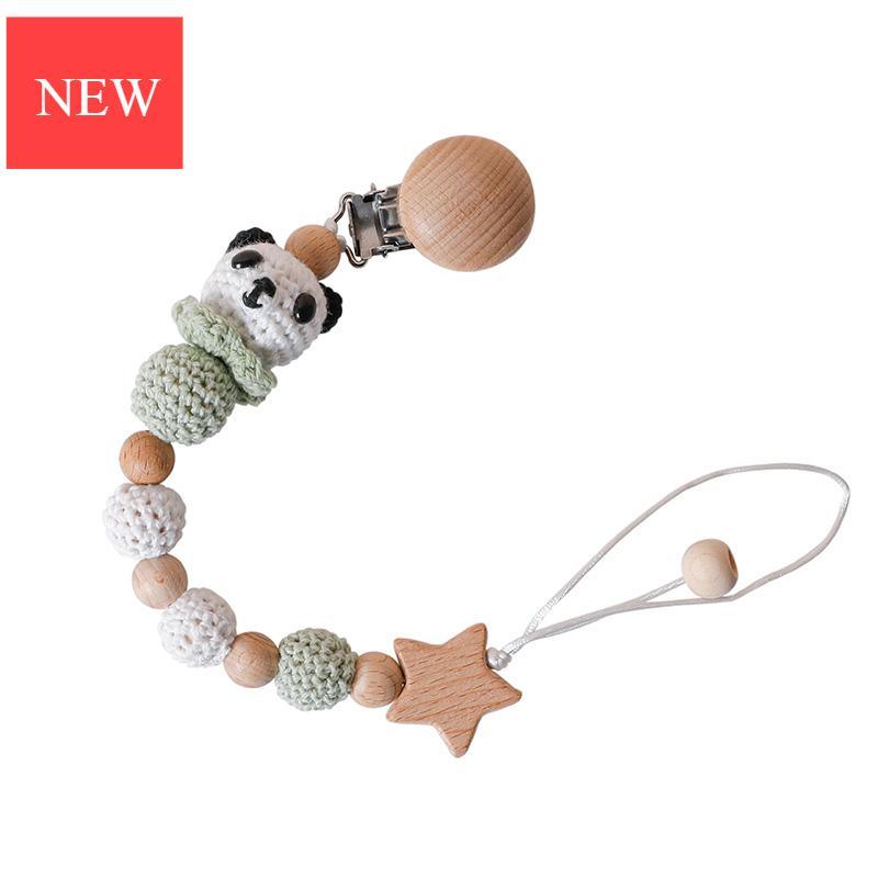 Modern Handmade Pacifier Chain Baby Teething Chains Crochet Rabbit Panda Beads Wooden Clips Wood Tiny Rod For Kids
