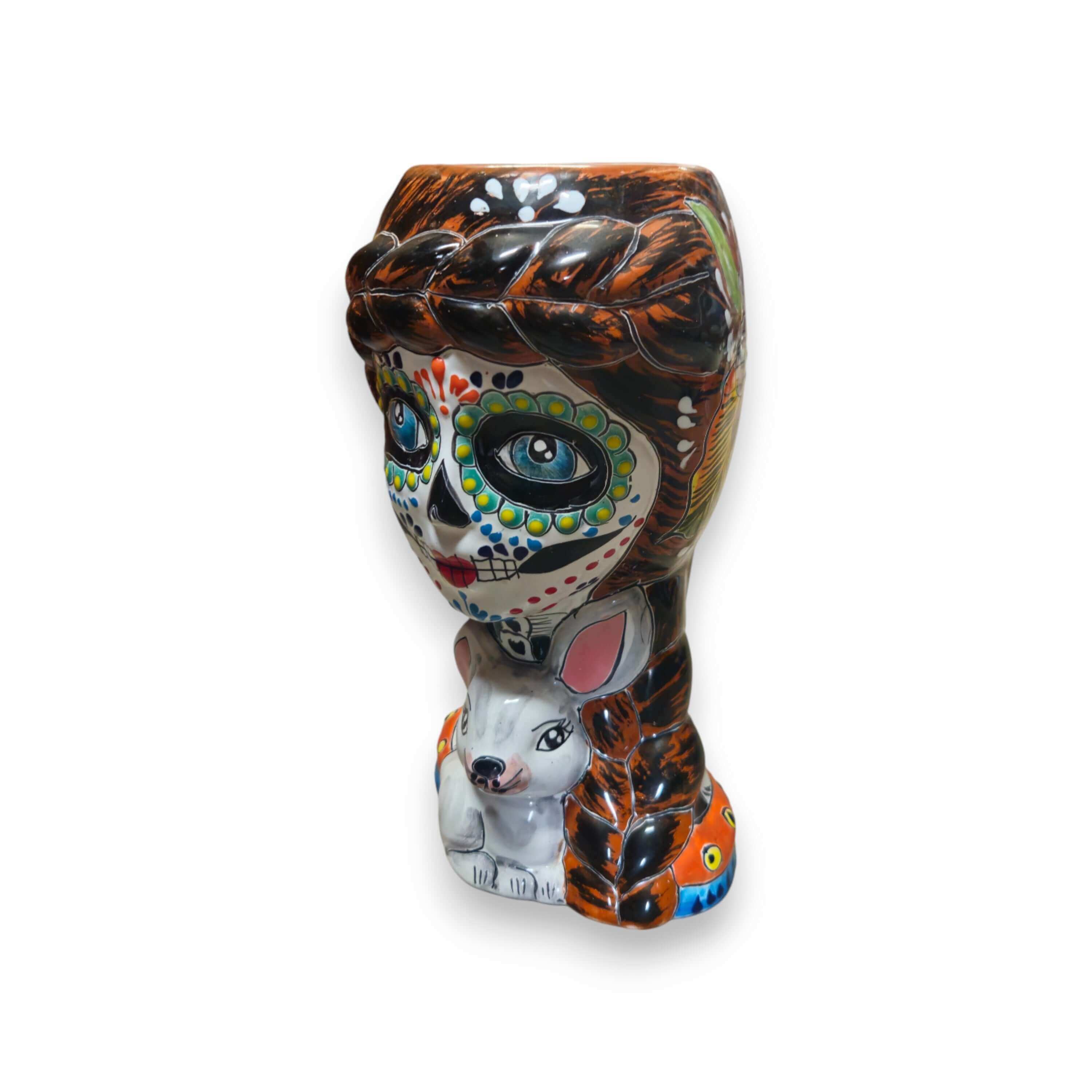 Macetero de Catrina y Conejo | Maceta de Talavera pintada a mano