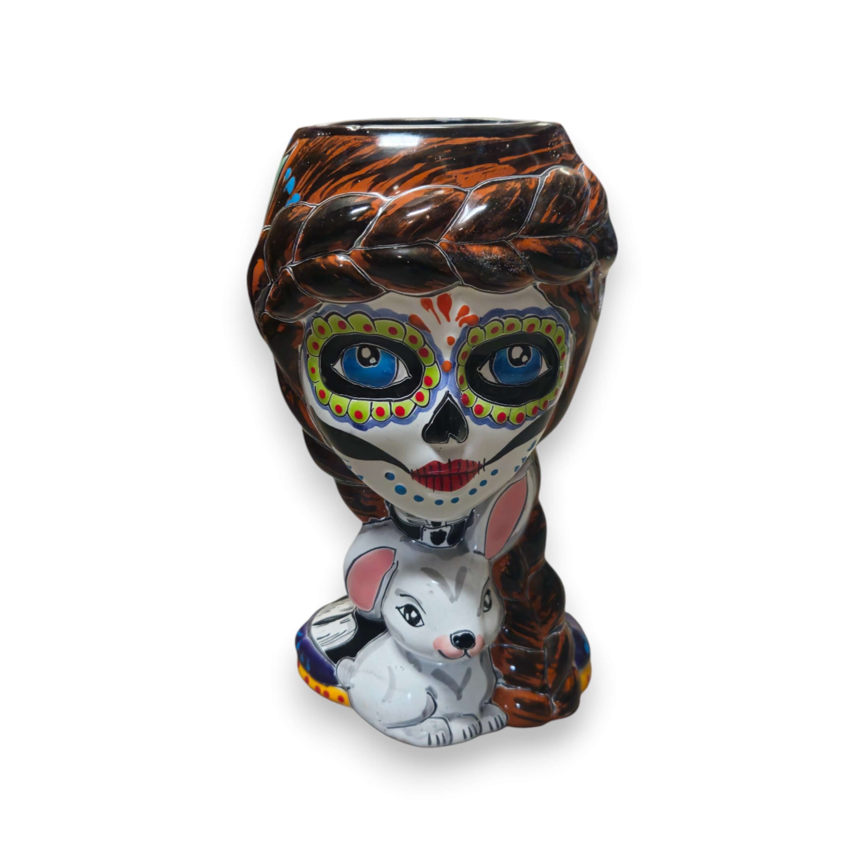Macetero de Catrina y Conejo | Maceta de Talavera pintada a mano