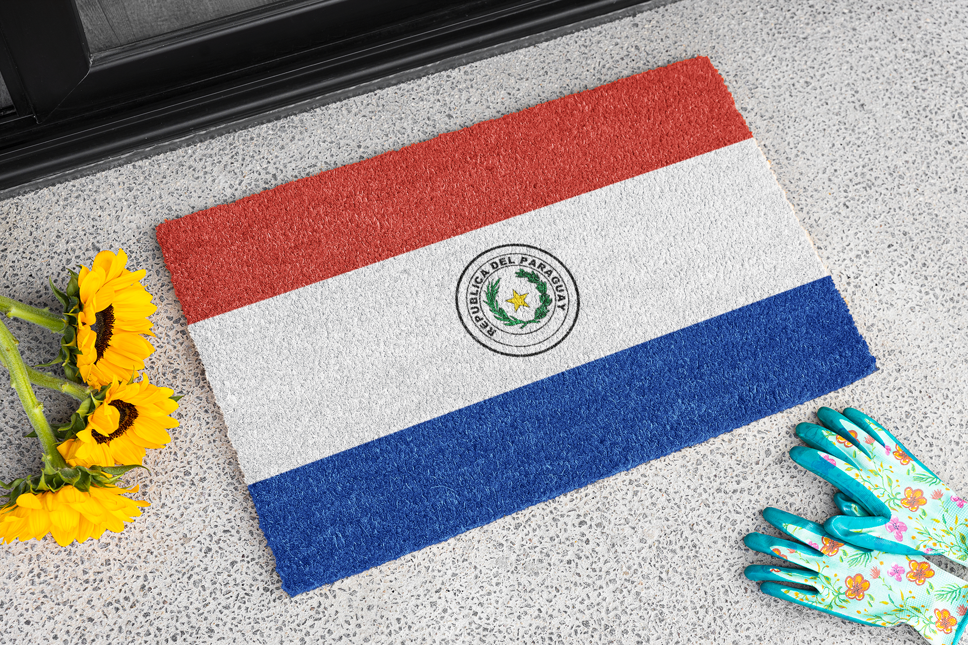 Alfombra de puerta antideslizante para exteriores con la bandera de Paraguay | Asunción | Ciudad del Este | San Lorenzo | Regalo para paraguayos | 24"x36"