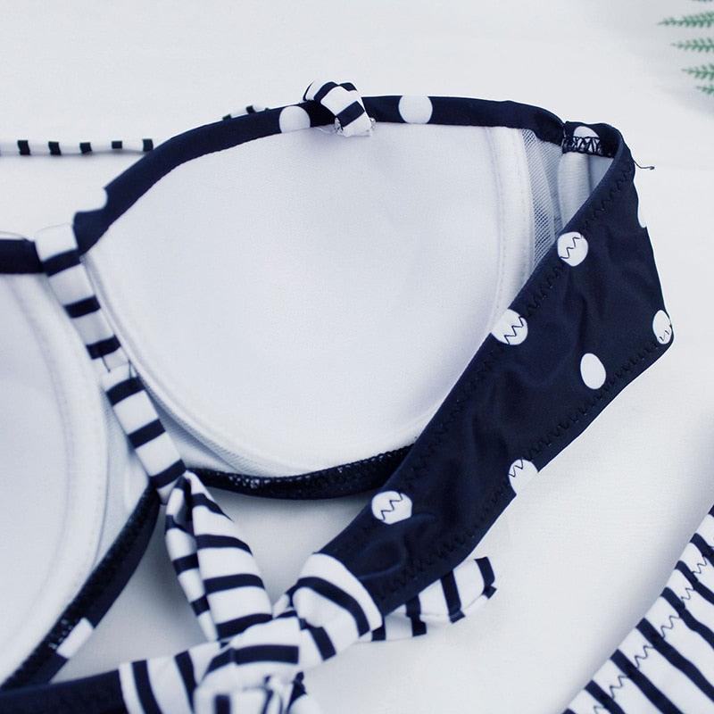 Dot Bikini Push Up 2 piece Swimsuit Women Padded Push Up Bikini Set Halter Two Piece Cross Top Swimsuit Patchwork Bathing Suit Women Swimwear Bodysuit Beachwear Halter Print Bikinis Bathing Suit Women
